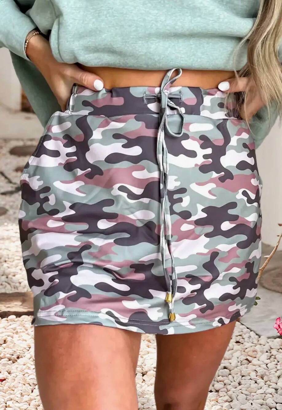 NEW LITTLE DAISY CLOSET camo drawstring skort in green